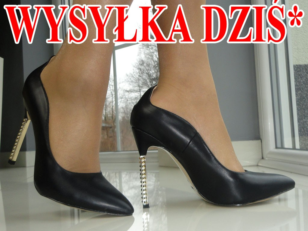 KLASISKI MELNI STILETTOS AR ZELTA PAPĒDI - 1