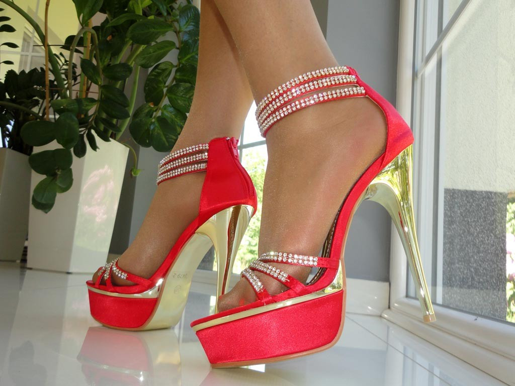 ROTE HOHE SANDALENSTIFTE MIT ZIRKONIA - 3