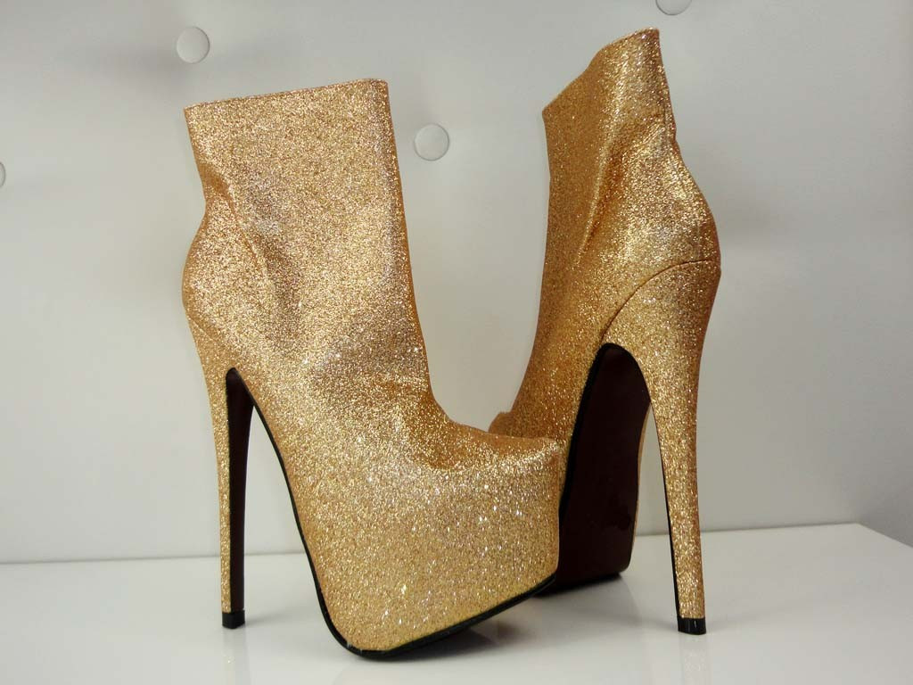 STILETTO AUGSTPAPĒŽU ZĀBAKI ZELTA KRĀSĀ MIRDZOŠI - 2