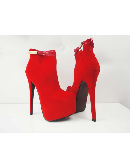Vysoké podpatky, červené semišové kotníkové boty - 1