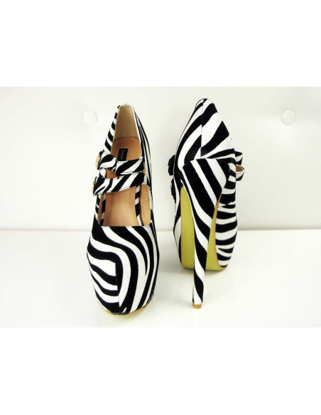 OUTLET PLATFORMAS STILETTOS ZEBRA MELNĀ UN BALTĀ KRĀSĀ - 3