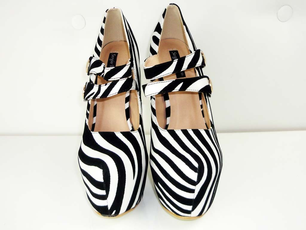 OUTLET PLATFORMAS STILETTOS ZEBRA MELNĀ UN BALTĀ KRĀSĀ - 5