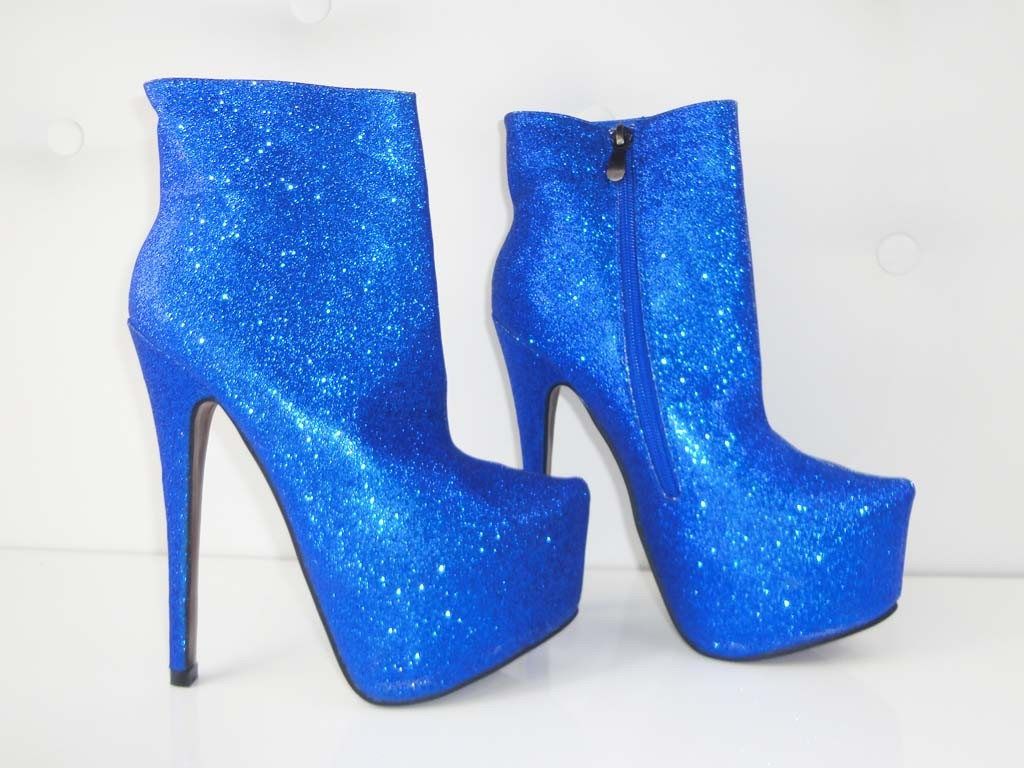 STILETTO AUGSTPAPĒŽU ZĀBAKI ZILS BROKĀTS - 6