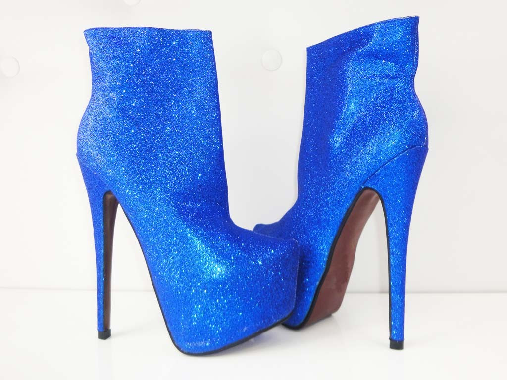 STILETTO AUGSTPAPĒŽU ZĀBAKI ZILS BROKĀTS - 1