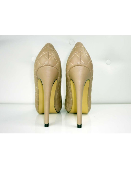 OUTLET STILETTOS BEIGE CLASSIC QUILTED CHAIN - 6