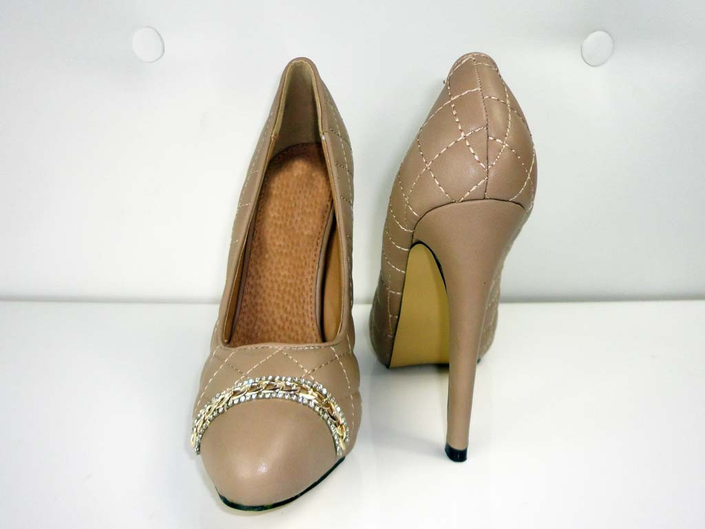 OUTLET STILETTES BEIGE CLASSIC QUILTED CHAIN - 5