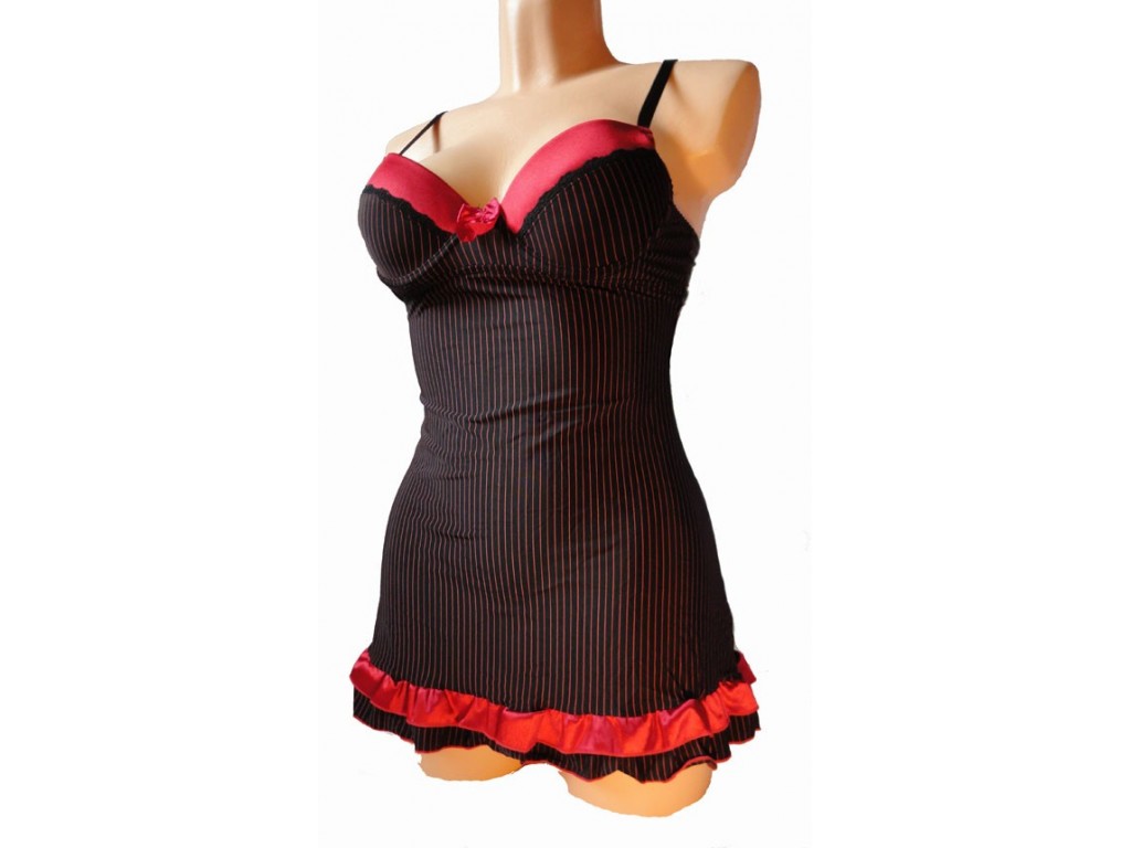 CHEMISE DE NUIT PUSHUP RAYÉE ROUGE - 1