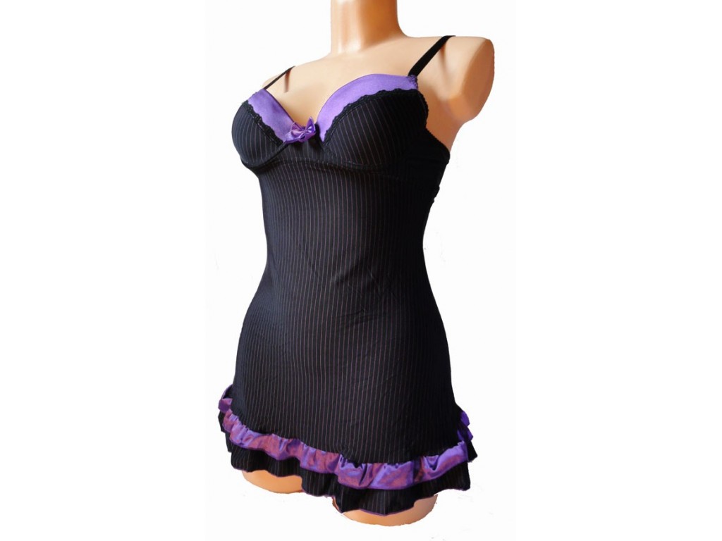 CHEMISE DE NUIT PUSHUP À RAYURES VIOLETTES - 1