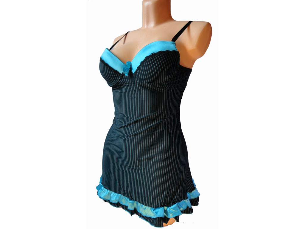 CHEMISE DE NUIT PUSHUP À RAYURES BLEUES - 1